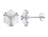 1.40 Carat (ctw) Opal Flower and Tanzanite Button Earrings in 14K White Gold